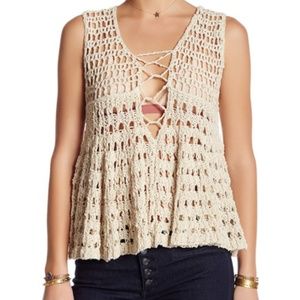 NWT Free People Macrame V-Neck Sweater Tank Size S